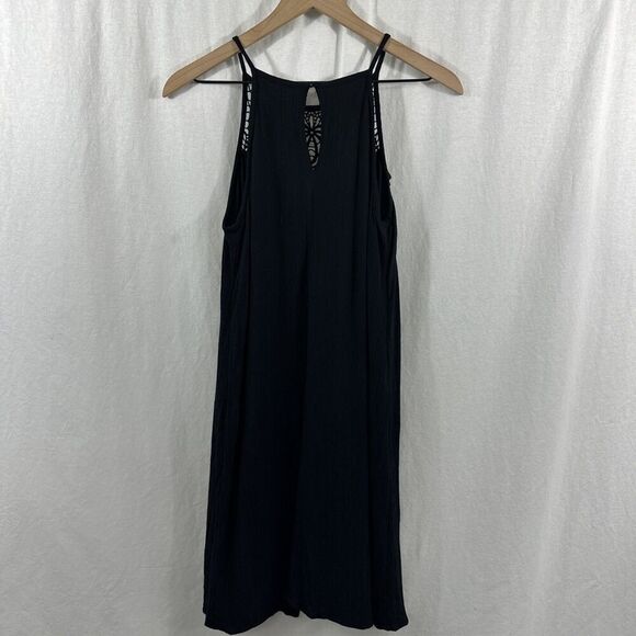 Maurices Black Crochet Lace Halter Crinkle Tank Shift Dress Womens Size S - Picture 2 of 10